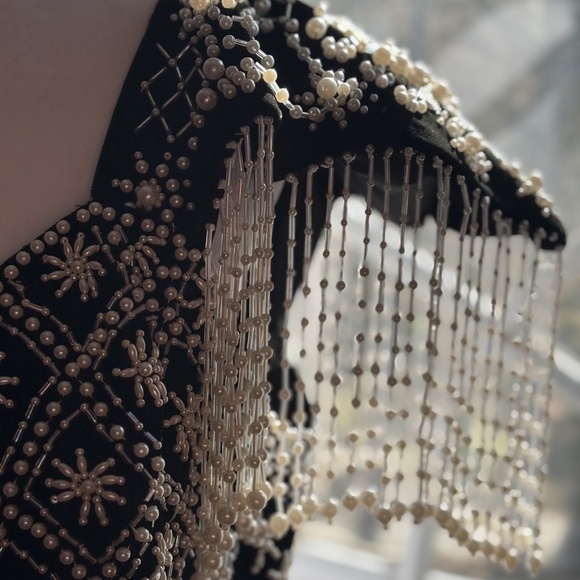 ONE of a KIND ELEGANT PARIS BLACK VELVET- PEARL BEADED GOWN - Picture 3 of 16